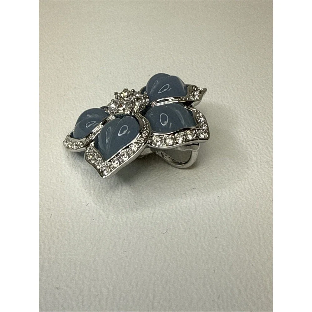 Nolan Miller Crystal French Blue Flower Slide Pendant Enhancer Silver Tone Vtg - Picture 3 of 7